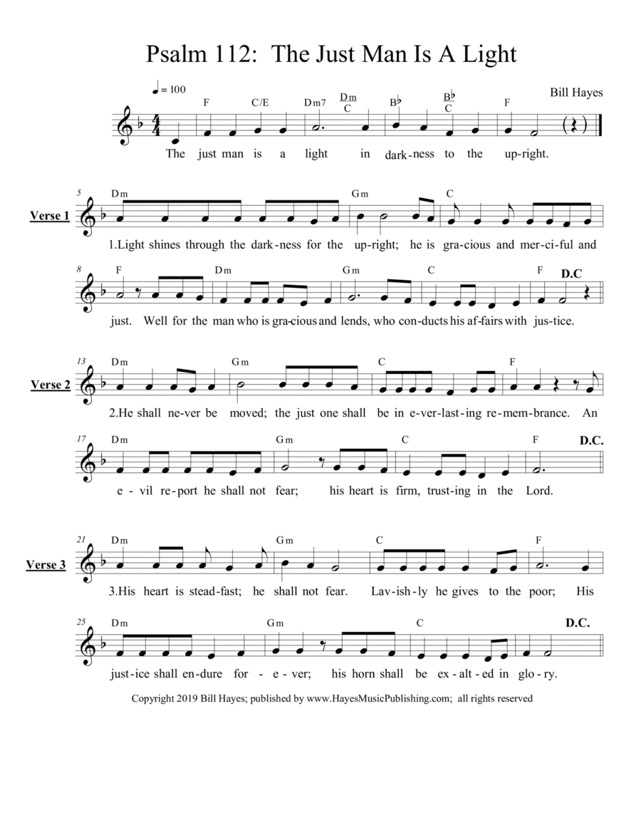 Psalm 112: The Just Man Is A Light - leadsheet
