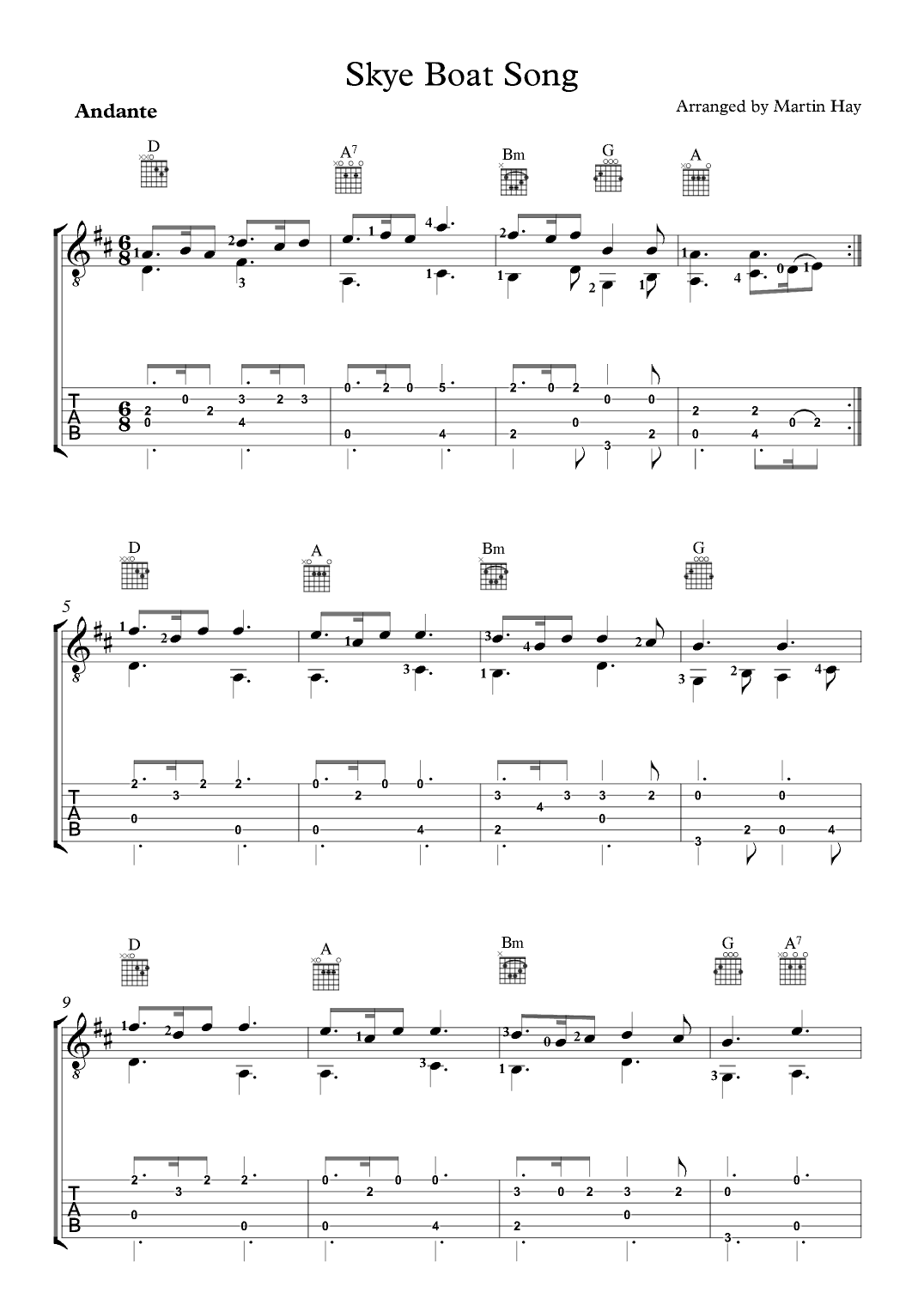 Skye Boat Song - For Guitar TAB (arr. Martin Hay)