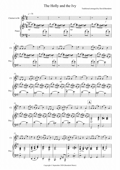 The Holly and the Ivy for Clarinet in Bb and Piano (arr. David Burndrett)