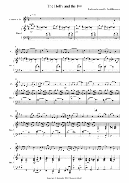 The Holly and the Ivy for Clarinet in Bb and Piano (arr. David Burndrett)