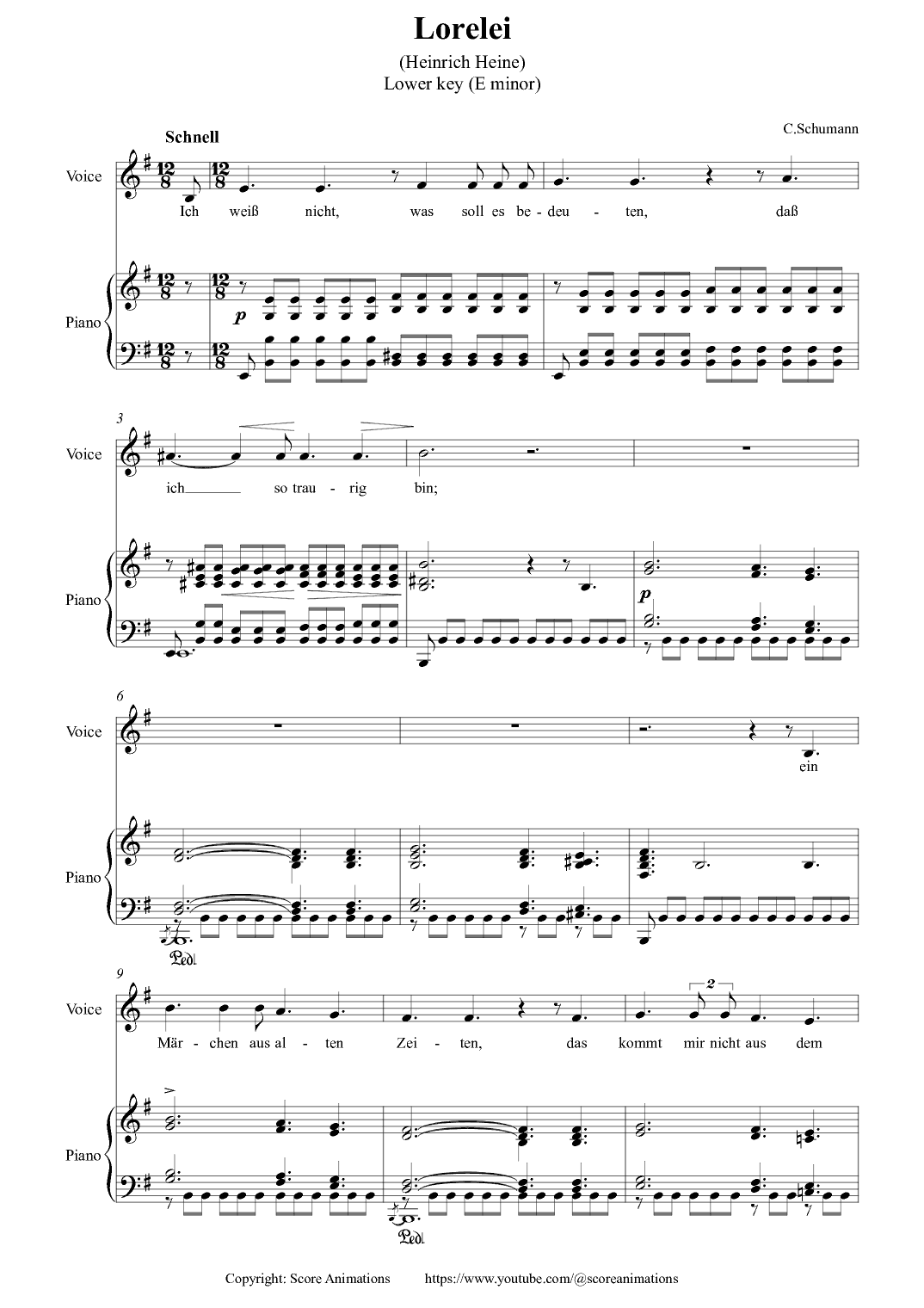 Lorelei in E minor (Lower key) (arr. Score Animations)