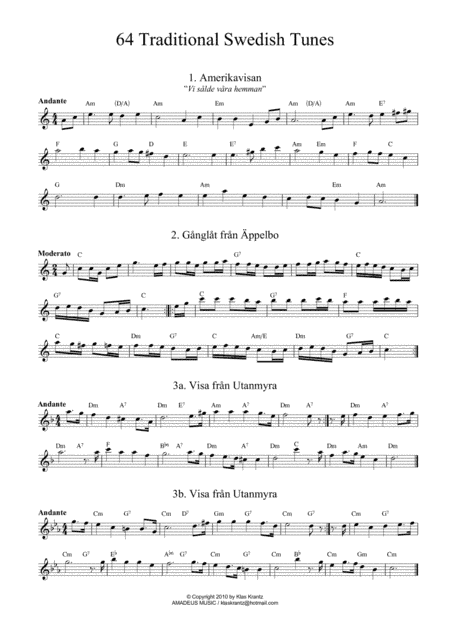 64 Traditional Swedish Songs for flute (or C instrument) with guitar chords (arr. K. Krantz)