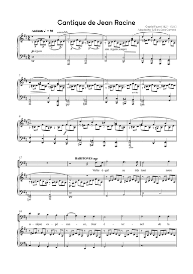 Cantique de Jean Racine (SSAB and piano) (arr. Sara Garrard)