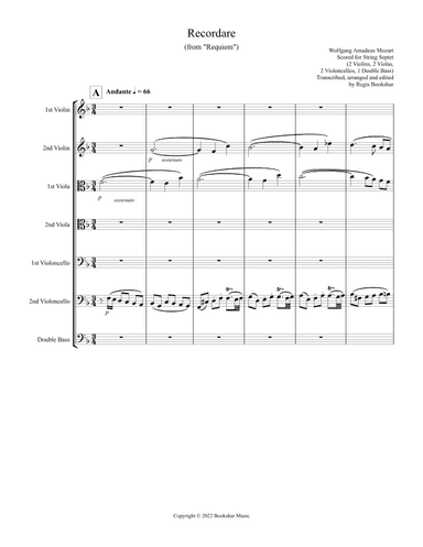 Recordare (from "Requiem") (F) (String Septet - 2 Violins, 2 Violas, 2 Cellos, 1 Bass) (arr. Regis Bookshar)