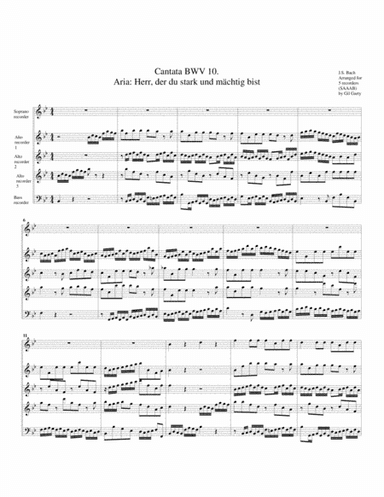 Aria: Herr, der du stark und maechtig bist from Cantata BWV 10 (arrangement for 5 recorders) (arr. Gil Garty)