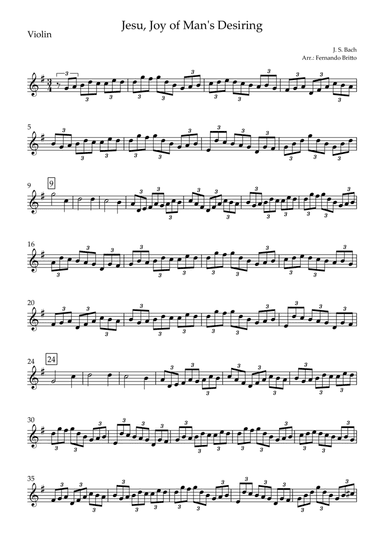Jesu, Joy of Man's Desiring (J. S. Bach) for Violin Solo (arr. Fernando Britto)