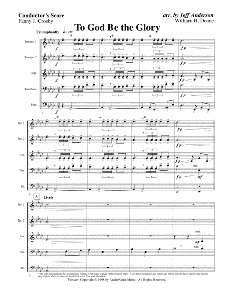 To God Be the Glory for Brass Quintet (arr. Jeff D. Anderson)