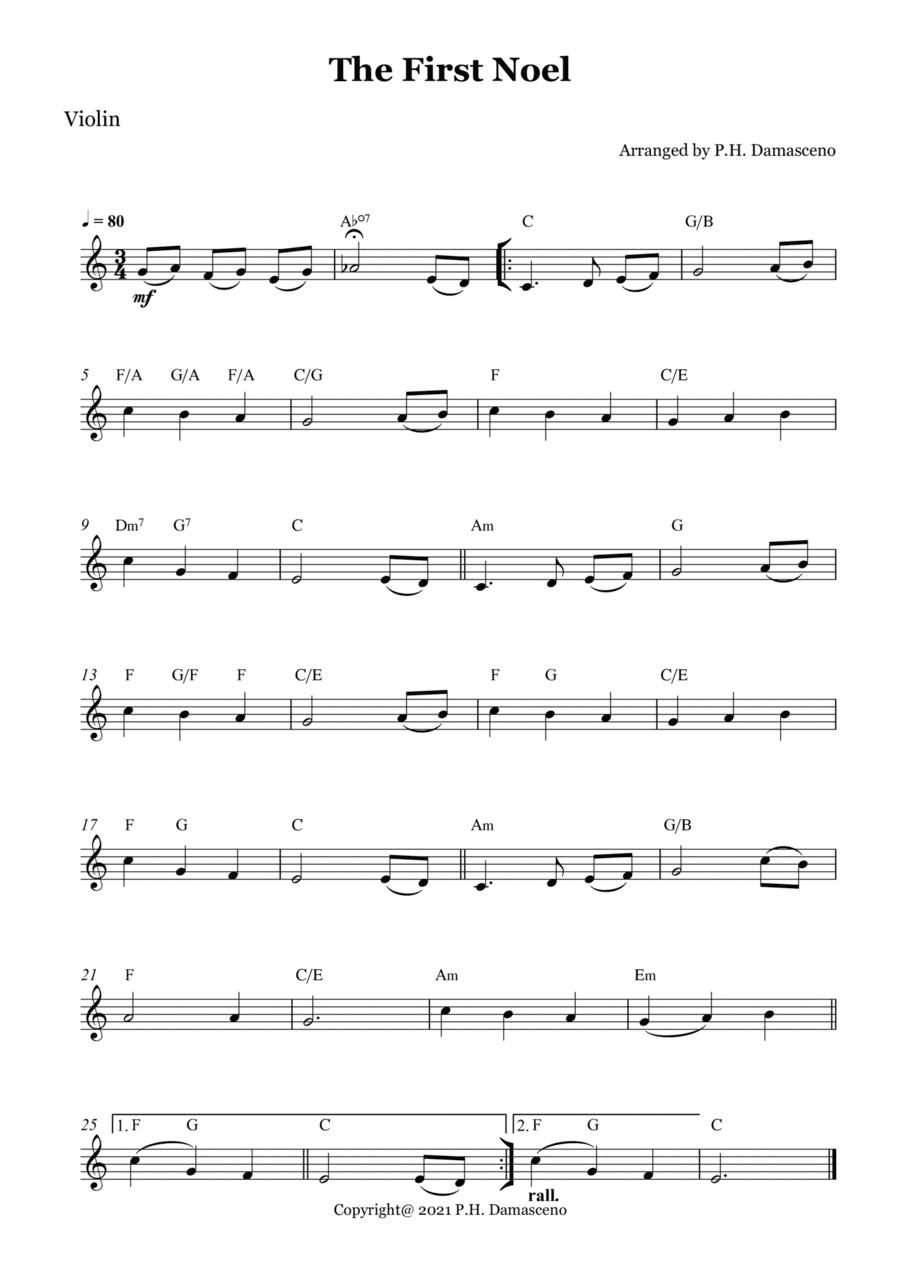 The First Noel - Violin Solo with Chords (arr. P.H. Damasceno)