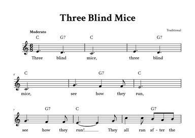 Three Blind Mice - Lead Sheet (C Major - Traditional) (arr. Yuri Noronha)