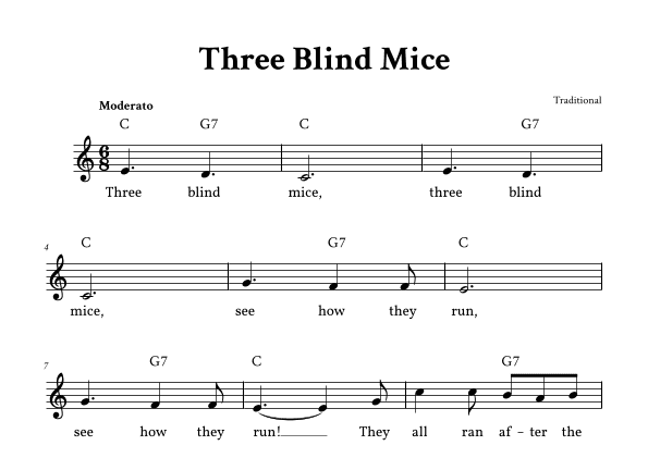 Three Blind Mice - Lead Sheet (C Major - Traditional) (arr. Yuri Noronha)
