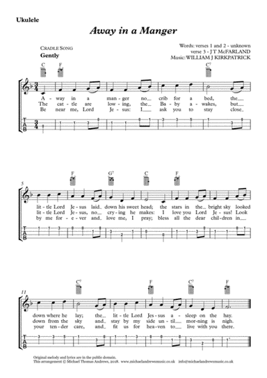 Away in a Manger – Cradle Song (for Ukulele with TAB) (arr. Michael Thomas Andrews)
