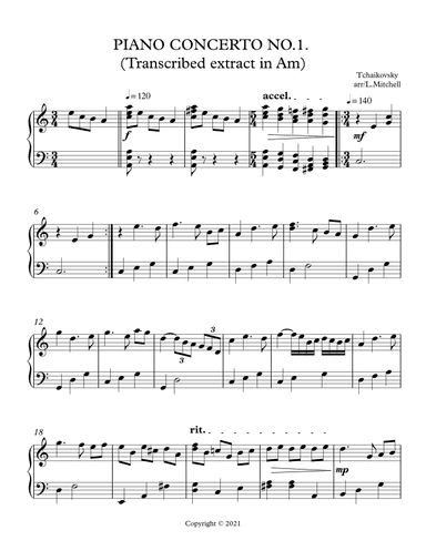 PIANO CONCERTO NO.1. (arr. Lee Mitchell)