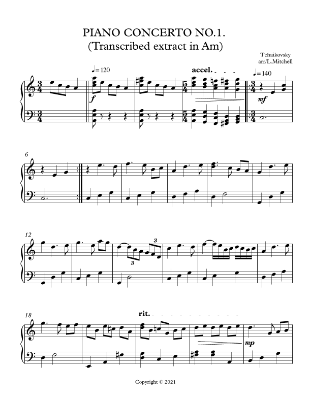 PIANO CONCERTO NO.1. (arr. Lee Mitchell)