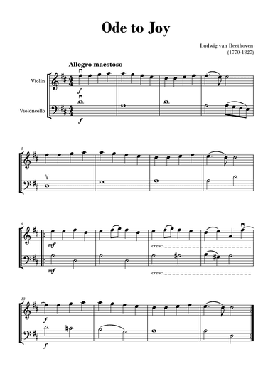 Beethoven - Ode to Joy (for Violin and Cello) - D Major (arr. Gisele Sant'Ana)