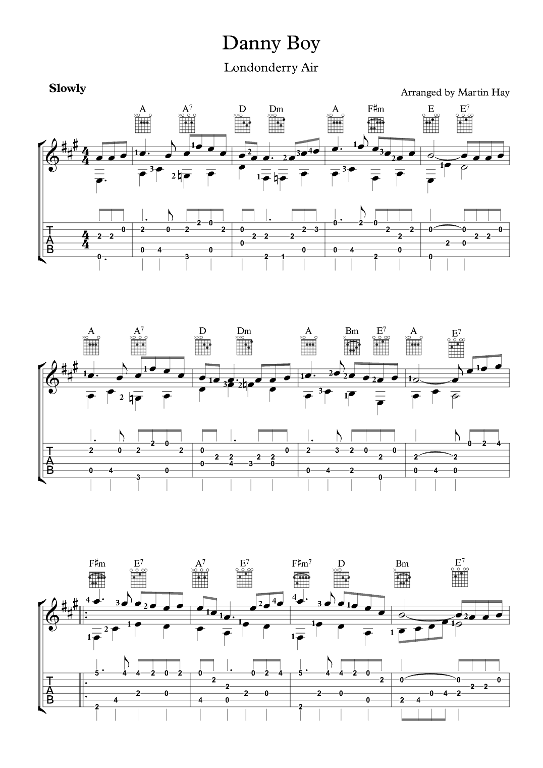 Danny Boy (Londonderry Air) For Guitar TAB (arr. Martin Hay)