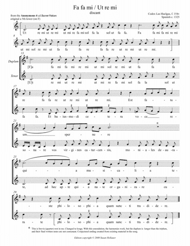 Discant: Fa Fa Mi-Ut Re Mi, from Anonymous 4: "Secret Voices" - Score Only (arr. Susan Hellauer)