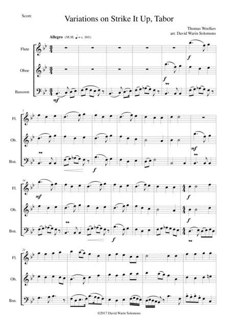 Variations on Strike it up Tabor for wind trio (flute, oboe, bassoon) (arr. David Warin Solomons)