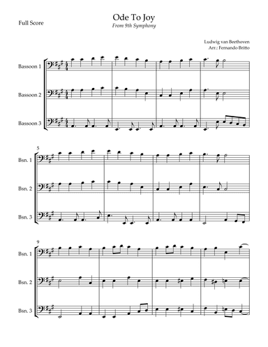 Ode To Joy (from Beethoven's 9th Symphony) for Bassoon Trio (arr. Fernando Britto)