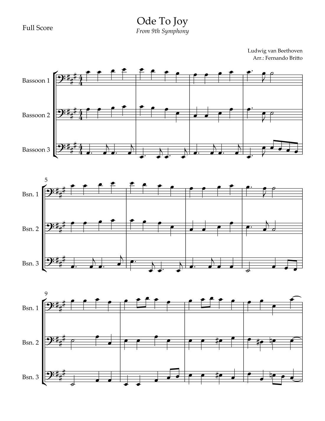 Ode To Joy (from Beethoven's 9th Symphony) for Bassoon Trio (arr. Fernando Britto)