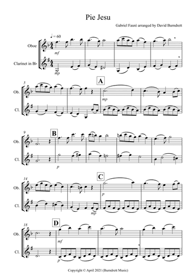 Pie Jesu (from Requiem) for Oboe and Clarinet Duet (arr. David Burndrett)
