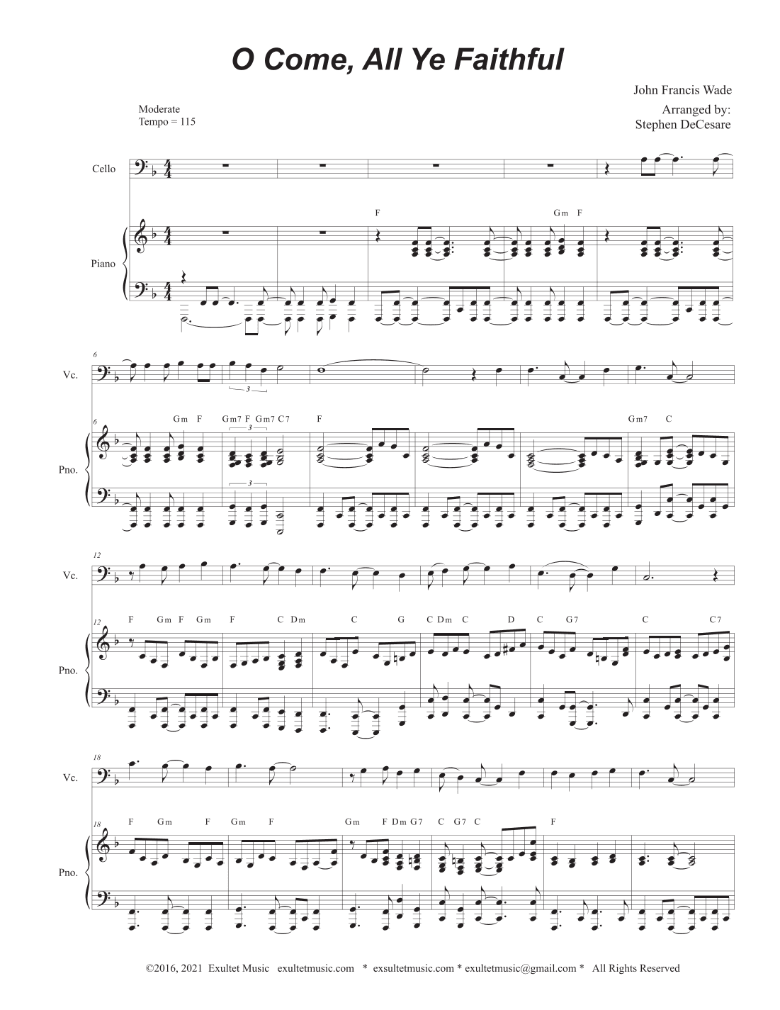 O Come All Ye Faithful (Cello solo and Piano) (arr. Stephen DeCesare)