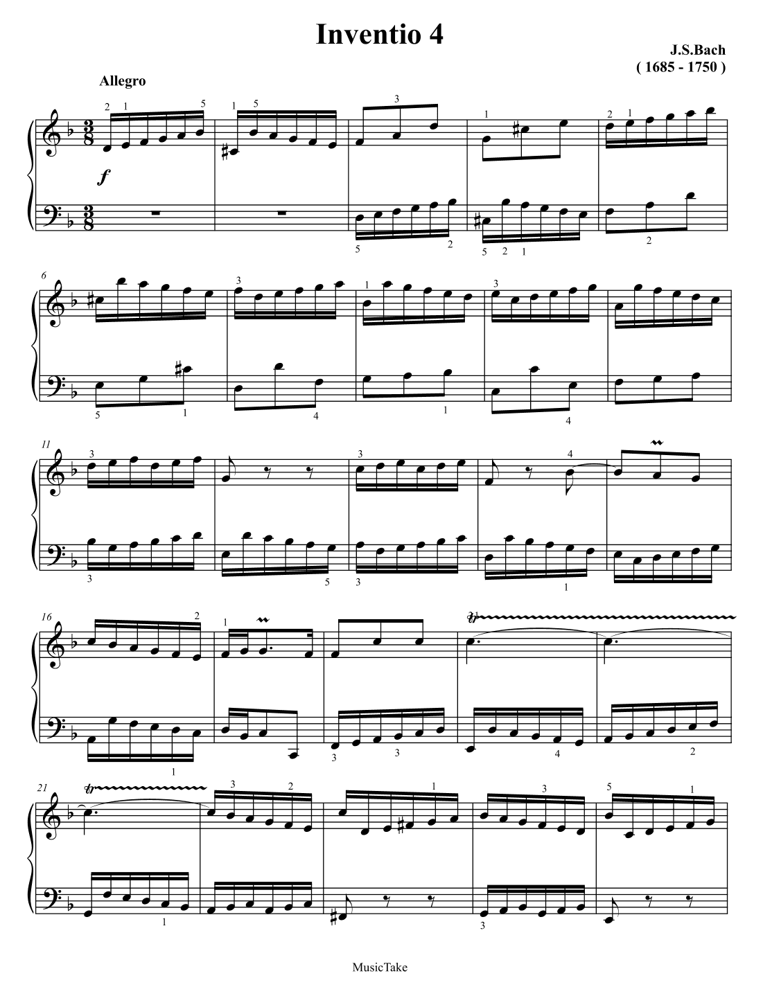 Bach Invention 4 in D minor BWV 775 (arr. Ben Choupak)