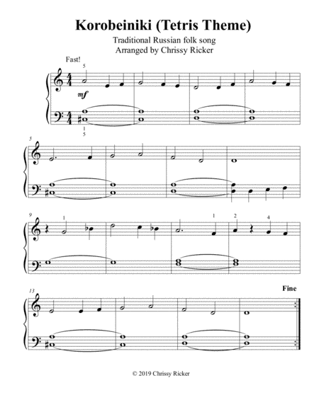 Korobeiniki (Tetris Theme) - big note piano solo (arr. Chrissy Ricker)