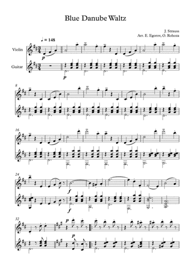 Blue Danube Waltz, Johann Strauss Jr., For Violin & Guitar
