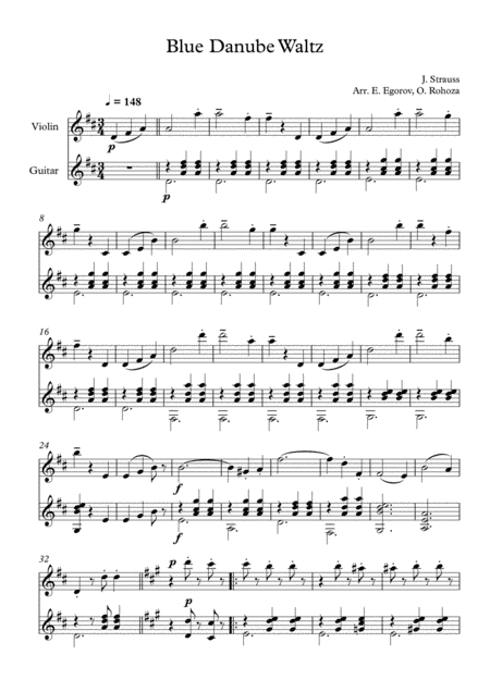 Blue Danube Waltz, Johann Strauss Jr., For Violin & Guitar