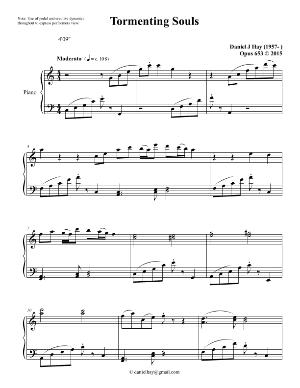 Tormenting Souls (Opus 653) for Piano