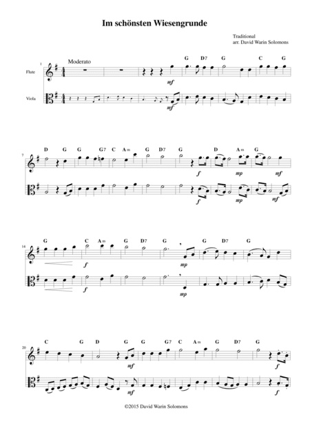 Im schönsten Wiesengrunde for flute, viola and guitar-chords (arr. David Warin Solomons)