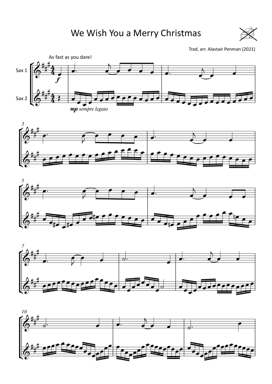 We Wish You a Merry Christmas - Sax Duet (arr. Penman Publications)