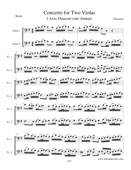 Concerto for Two Violas in G Major, transcription for cellos (arr. Miriam Troxler)
