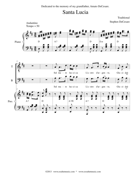 Santa Lucia (for SATB) (arr. Stephen DeCesare)
