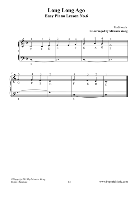 Long Long Ago - Easy Piano Lesson No.6 (arr. Miranda Wong)
