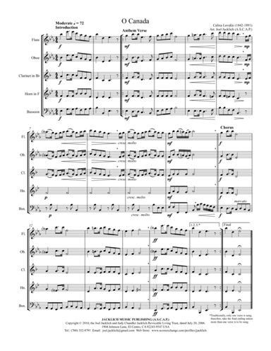 O Canada (Woodwind Quintet) (arr. Joel Jacklich (ASCAP))