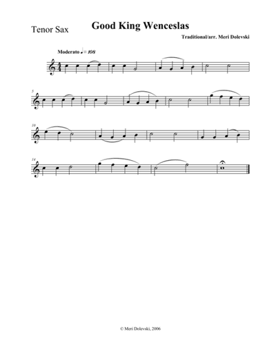 Good King Wenceslas: B flat saxes (arr. Meri Dolevski)