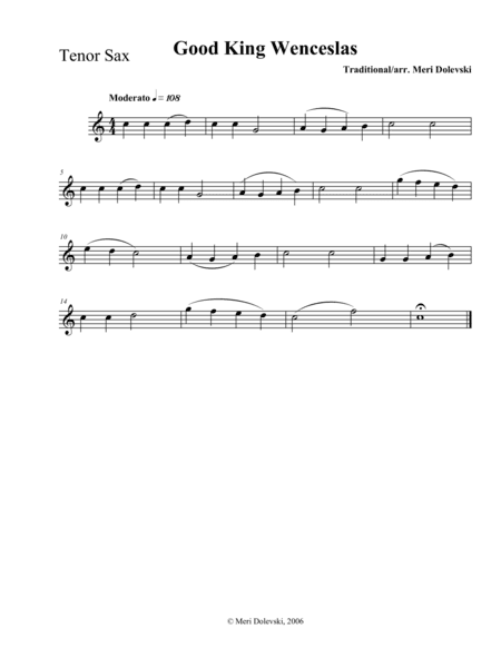Good King Wenceslas: B flat saxes (arr. Meri Dolevski)