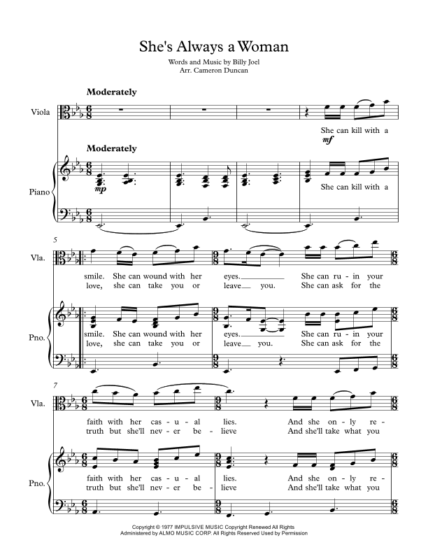 She's Always A Woman (arr. Cameron Duncan)