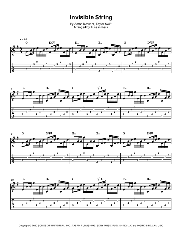 Invisible String (arr. Tunescribers)
