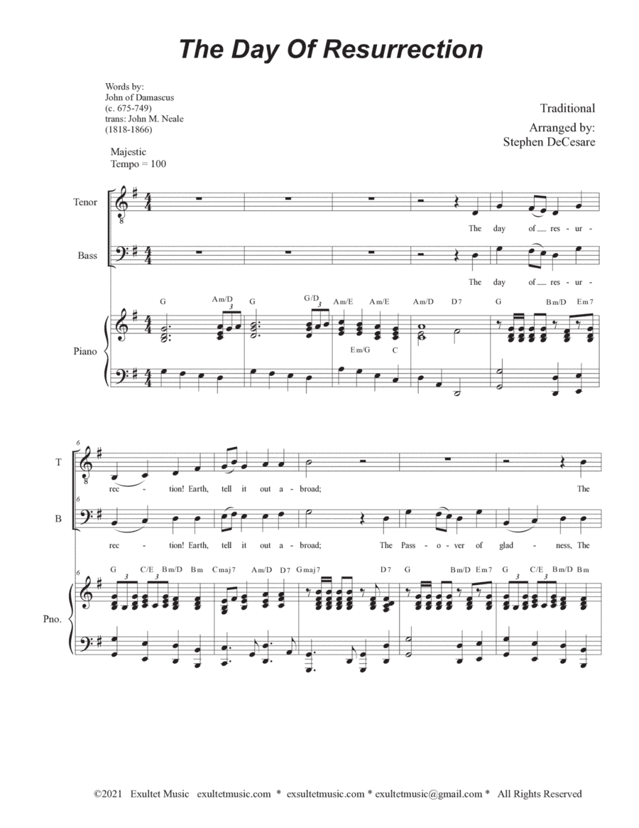 The Day Of Resurrection (Duet for Tenor and Bass solo - Piano accompaniment) (arr. Stephen DeCesare)