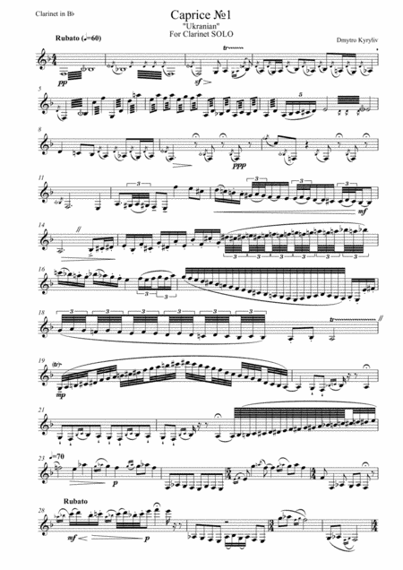 Caprice ?1 "Ukrainian" for Clarinet Solo