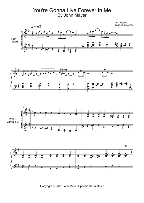 You're Gonna Live Forever In Me (arr. Music Greatness)