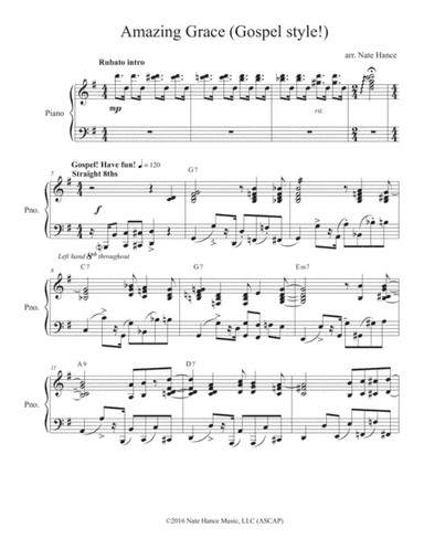 Amazing Grace - gospel style! (intermediate/advanced) (arr. Nate Hance)
