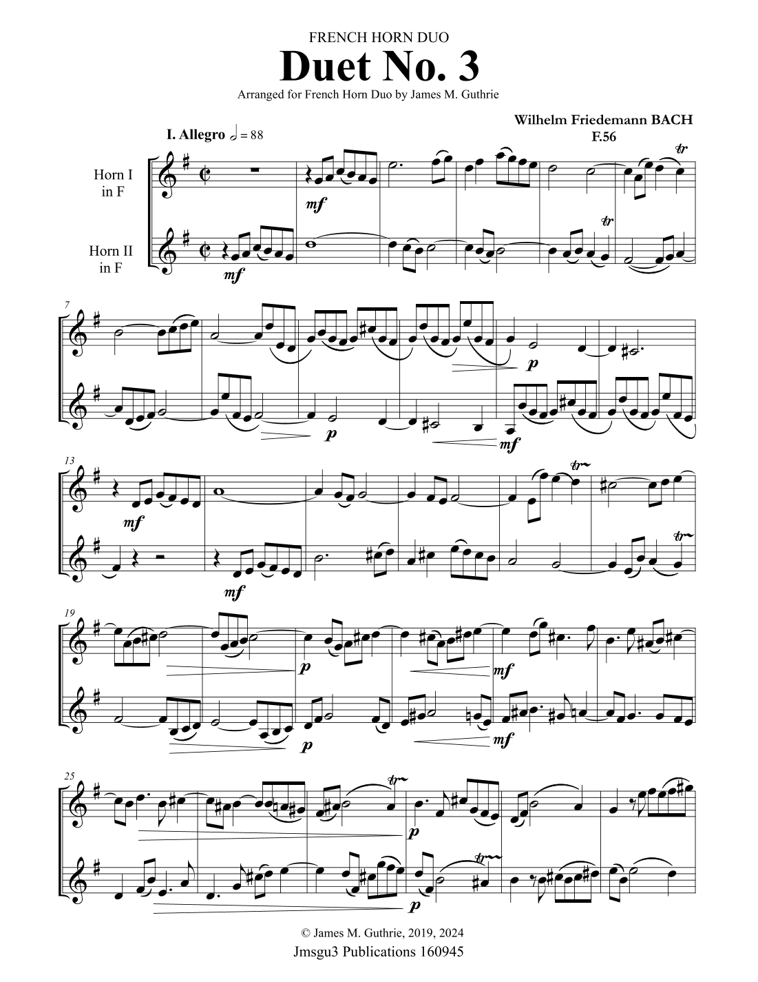 WF Bach: Duet No. 3 for French Horn Duo (arr. James M. Guthrie)