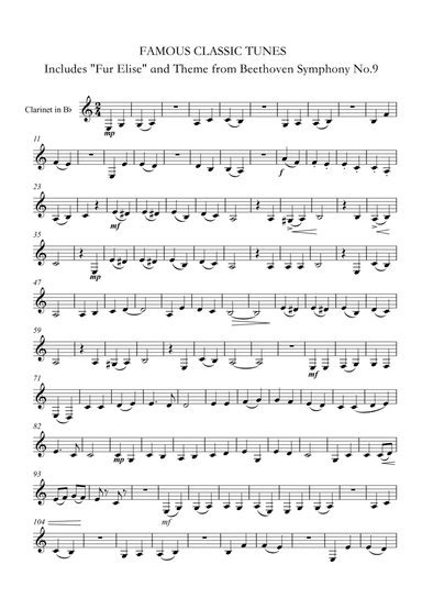 FAMOUS CLASSIC TUNES for Beginner Clarinet (arr. Ellen Macpherson)