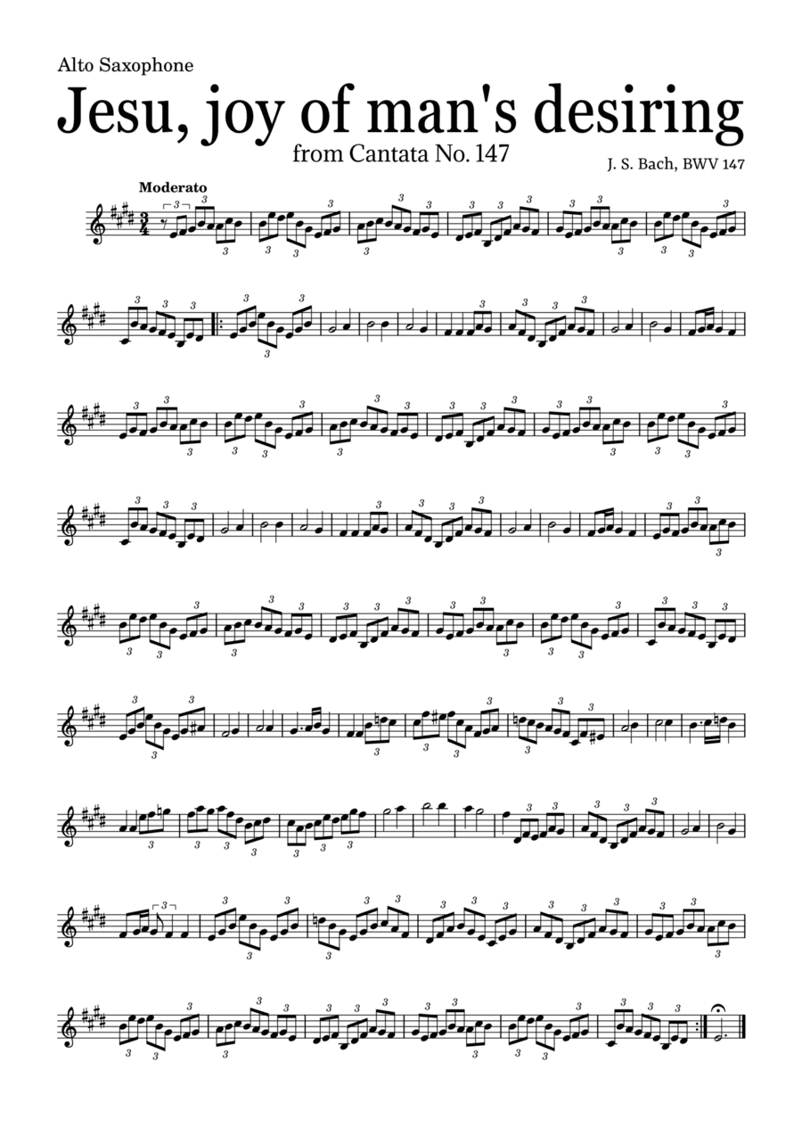 JESU, JOY OF MAN'S DESIRING by Bach - easy version for Alto Saxophone and piano with chords (arr. Leyandder Trustworthy)