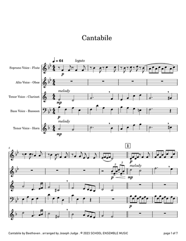 Cantabile by Beethoven for Woodwind Quartet in Schools (arr. Joseph Judge)