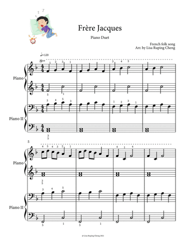 Frère Jacques (Are You Sleeping) Piano Duet Level 1 (arr. Lisa Ruping Cheng)