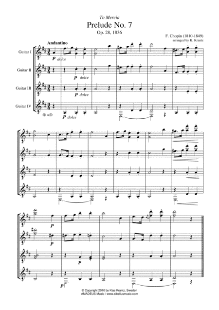 Prelude op. 28, no. 7 for guitar quartet (arr. Amadeus Music)